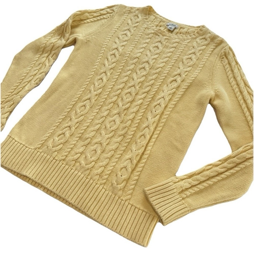LL Bean Yellow‎ Double L Mixed Cable Crew Neck Pullover Sweater Size XL - Picture 3 of 11